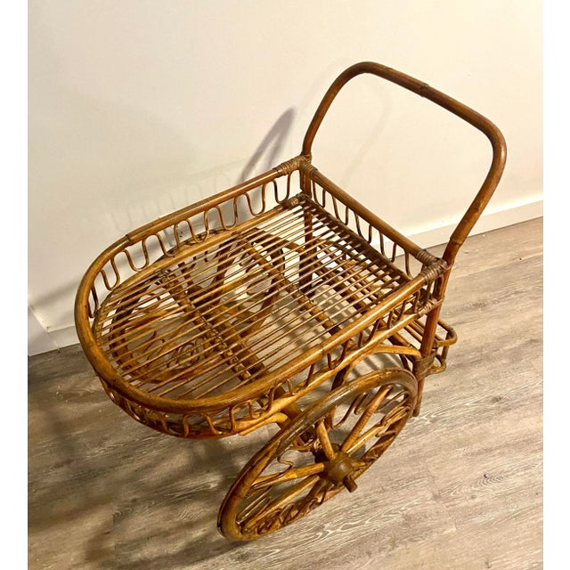 French Riviera Rattan Bar Cart Audoux & Minet 1950s For Sale - Image 10 of 11