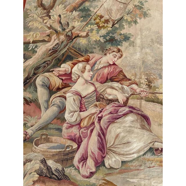 Antique French Aubusson Lovers Who Fish Tapestry, 1890s For Sale - Image 6 of 18
