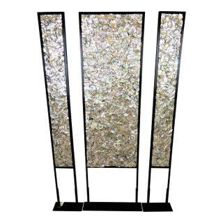 Contemporary Polished Seashell Screen Panels on Stands- Set of 3 For Sale