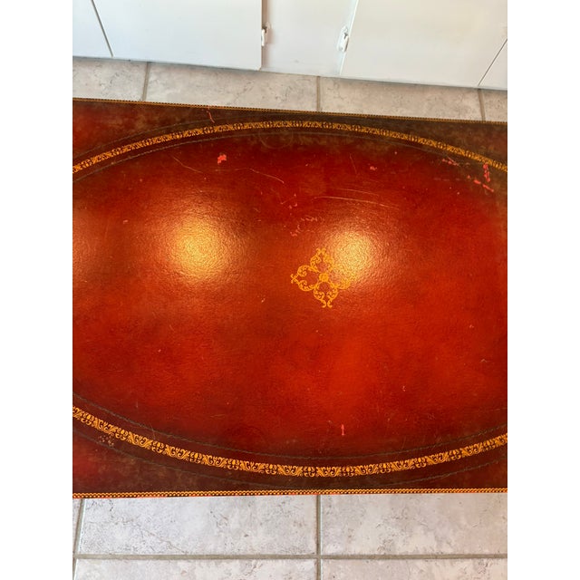 Ralph Lauren Mid 20th Century English Regency Style Leather Top Drop Leaf Game Table With Tooled Gilt Decoration For Sale - Image 4 of 17