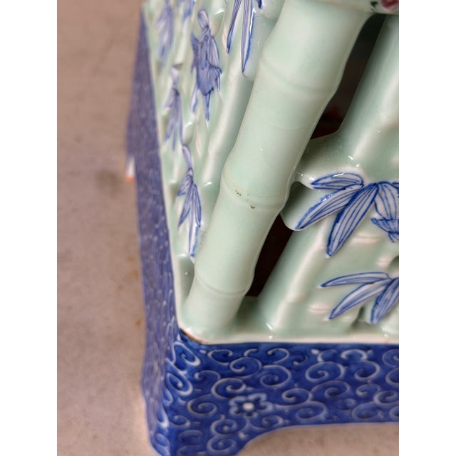 Large Pierced Celadon Faux Bamboo Ceramic Umbrella Stand or Jardinière For Sale - Image 4 of 12