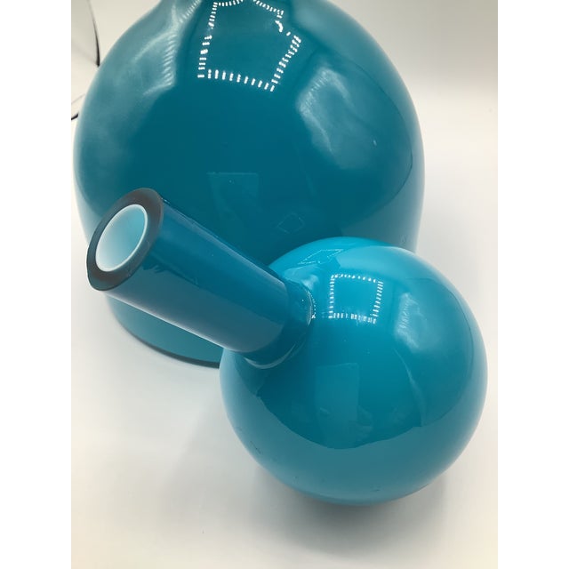 Glass Vintage Swedish Scandinavian Blue Cased Glass Bubble Top Decanter For Sale - Image 7 of 7