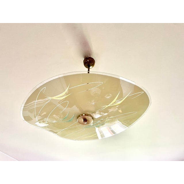 Pale Yellow Asymmetrical Cup-Shaped Pendant Light, 1960s For Sale - Image 3 of 10