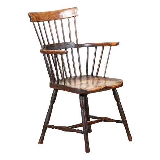 19th Century English Vernacular Yew & Fruitwood Stick Back Windsor Chair, 1800s For Sale