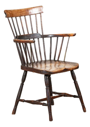 19th Century English Vernacular Yew & Fruitwood Stick Back Windsor Chair, 1800s