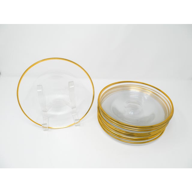 Baccarat Crystal Salad Plates - Set of 10 Fabulous set of crystal plates trimmed with gold. Each plate is acid-marked.