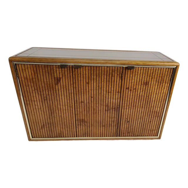 1960s Mid-Century Modern Mirror Top American Martinsville Walnut Fluted Credenza, For Sale