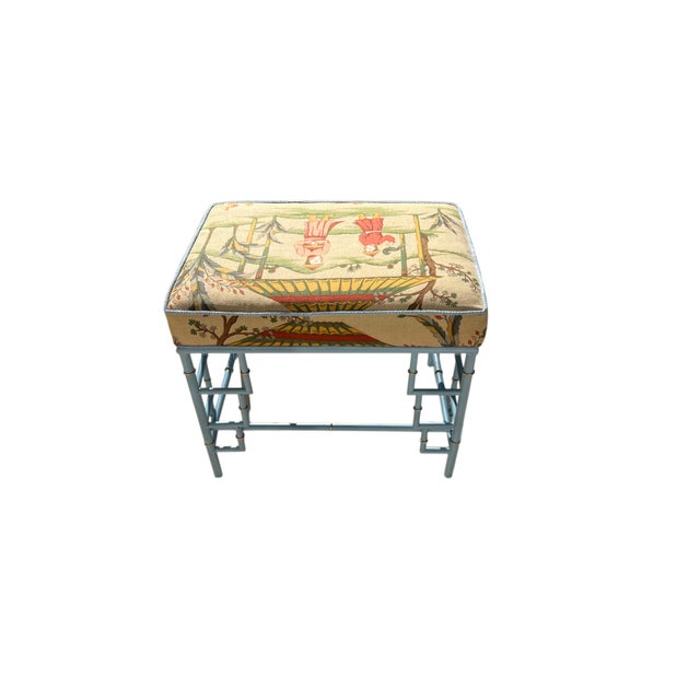 Chinese Chippendale Style Bench in Thibaut For Sale In Houston - Image 6 of 10