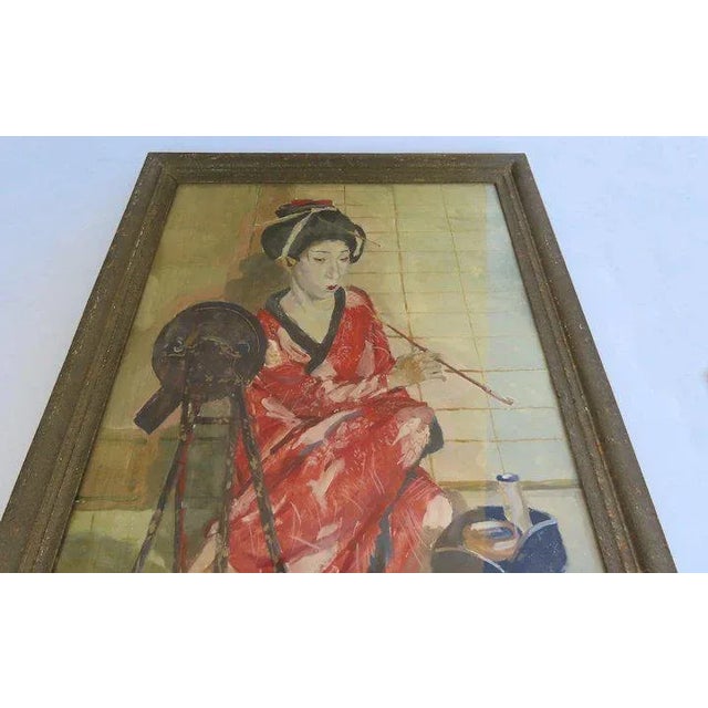 Red Mid 20th Century "Geisha with Mirror" Portrait Painting by Willem Dooyewaard, Framed For Sale - Image 8 of 10