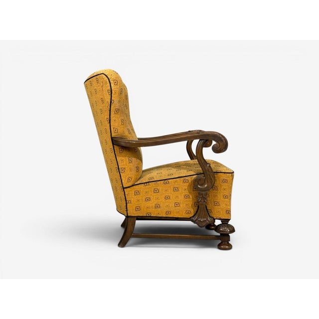 Scandinavian Modern, Lounge Chair, Carved Wood, Fabric, Denmark, 1960s For Sale - Image 9 of 12