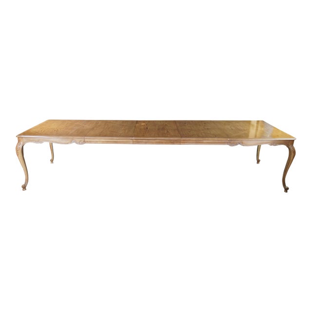 1980s Drexel Heritage French Provincial Oak Parquetry Avalon Extendable Dining Table For Sale
