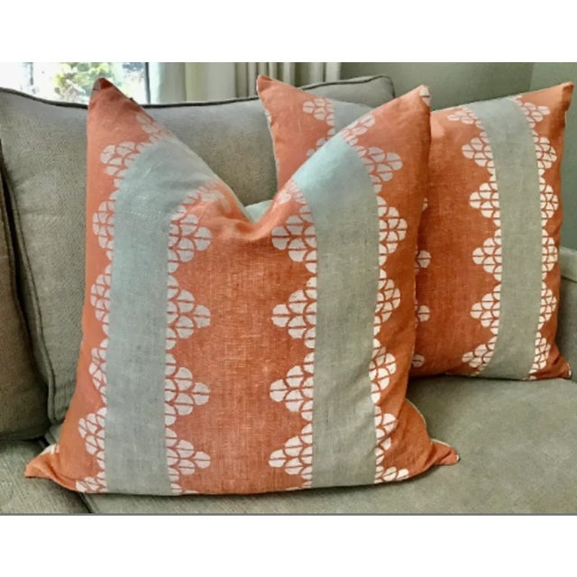 Not Yet Made - Made To Order Contemporary Thibaut “Dhara Stripe” in Orange Pillows- a Pair For Sale - Image 5 of 5