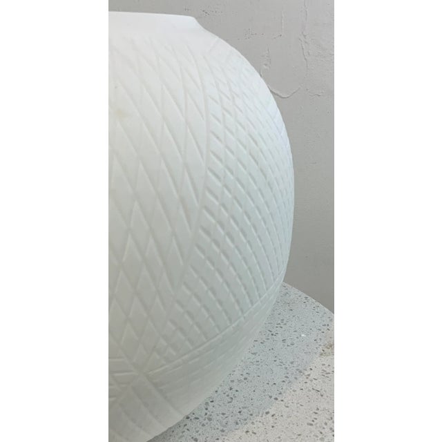 Modern Large White Geometric Etched Ceramic Vase For Sale - Image 3 of 4
