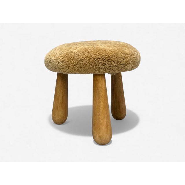 Danish Modern Style, Honey Sheepskin, Maple, Shearling Footstools, Usa, 21st C. For Sale - Image 9 of 10