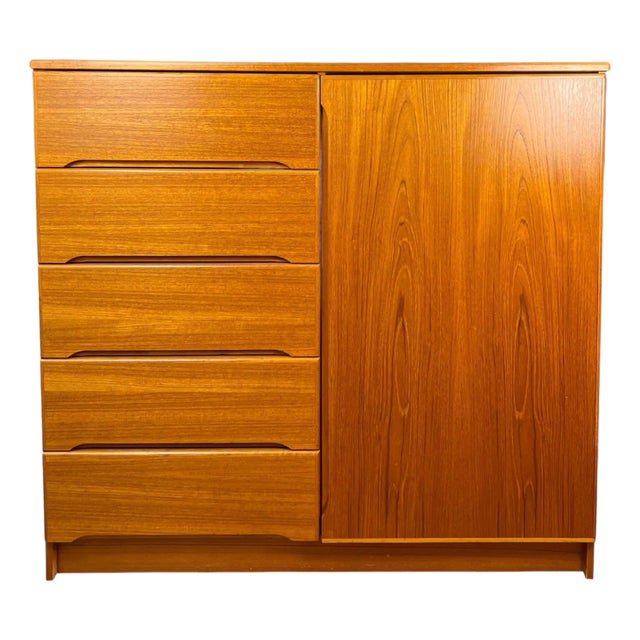 Mid Century Danish Teak Armoire Highboy Dresser For Sale