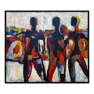 Mid-Century Overscale Abstract Beach Scene Oil Painting, Signed, 1962 For Sale