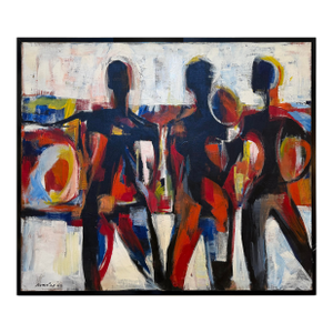 Mid-Century Overscale Abstract Beach Scene Oil Painting, Signed, 1962
