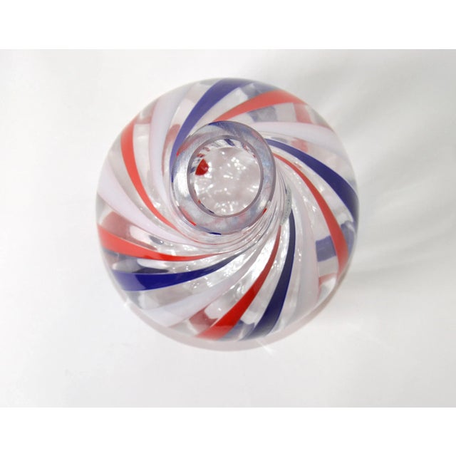1980s Marked Italian Blown Murano Decorative Vase Swirls of Red, White & Blue Color For Sale - Image 5 of 13