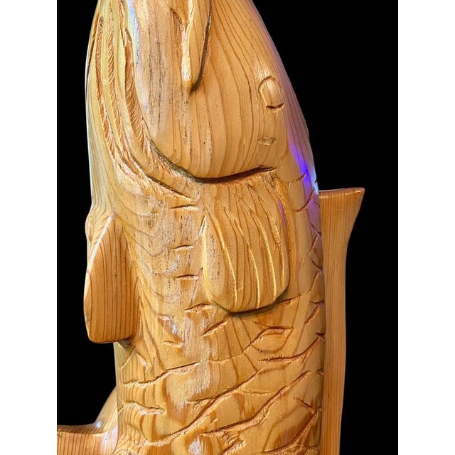 Tan Late 20th Century Carved Solid Wood Fish Statue-Big For Sale - Image 8 of 10