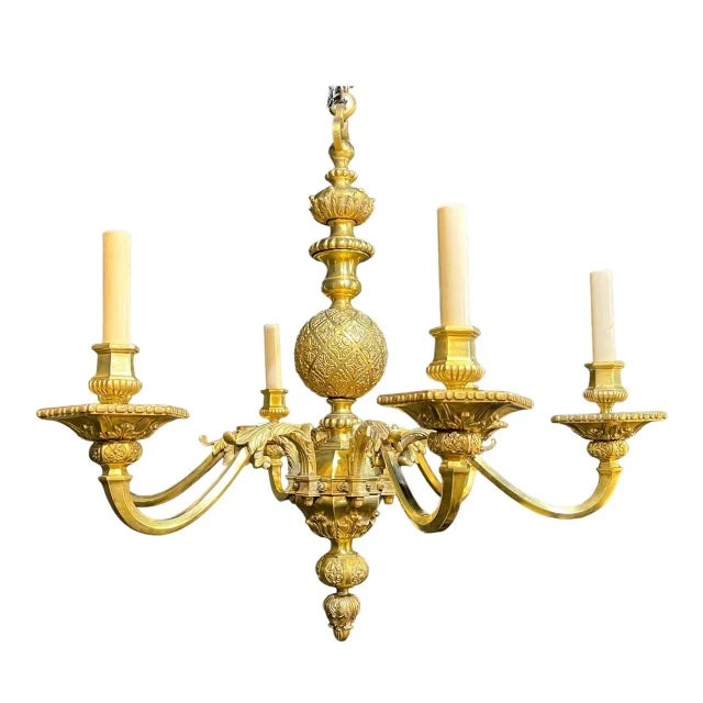 1900's Caldwell Bronze Engraved Chandelier With 6 Lights For Sale - Image 9 of 9