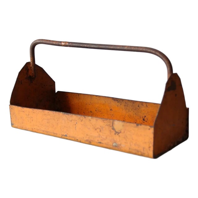Vintage Orange Metal Trug Basket Toolbox For Sale