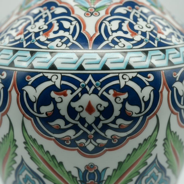 Turkish Handmade Monumental Iznik Floor Vase (50cm) – Palace Style Rumi & Tulip Medallions – Ottoman Court Art For Sale - Image 3 of 8