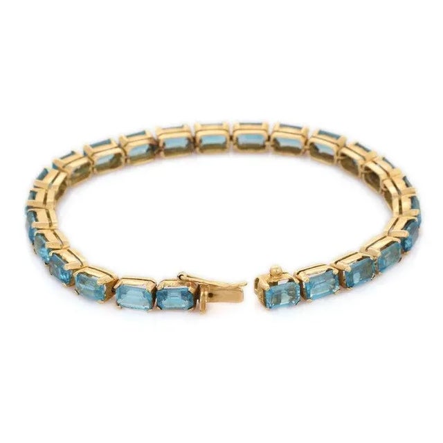 Not Yet Made - Made To Order 18k Yellow Gold 18.5ct Blue Topaz Byzantine Tennis Bracelet by VRJewels For Sale - Image 5 of 14