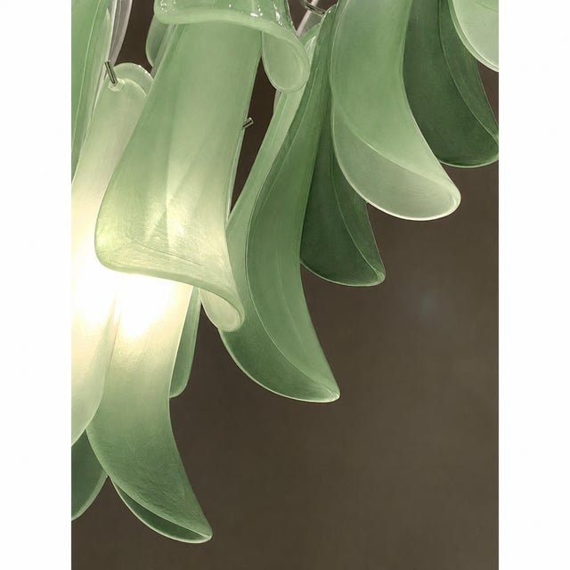 Contemporary Mazzega-Style Frosted Green Random Glass Chandelier For Sale - Image 12 of 16