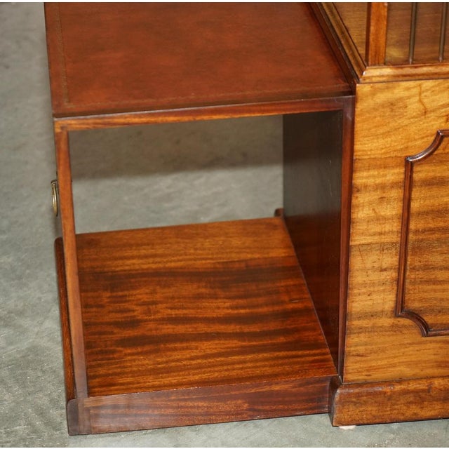 Flamed Hardwood & Brown Leather Sliding Book Tables, Set of 2 For Sale - Image 12 of 18