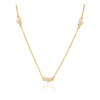 Minimalist Diamond Heart Station Necklace in 14k Yellow Gold Layering Jewelry For Sale
