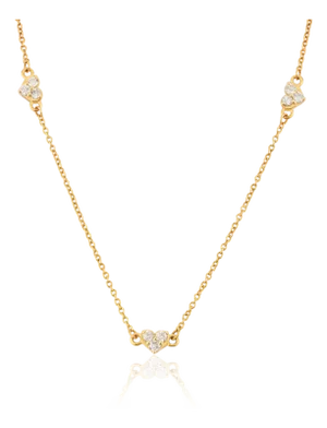 Minimalist Diamond Heart Station Necklace in 14k Yellow Gold Layering Jewelry