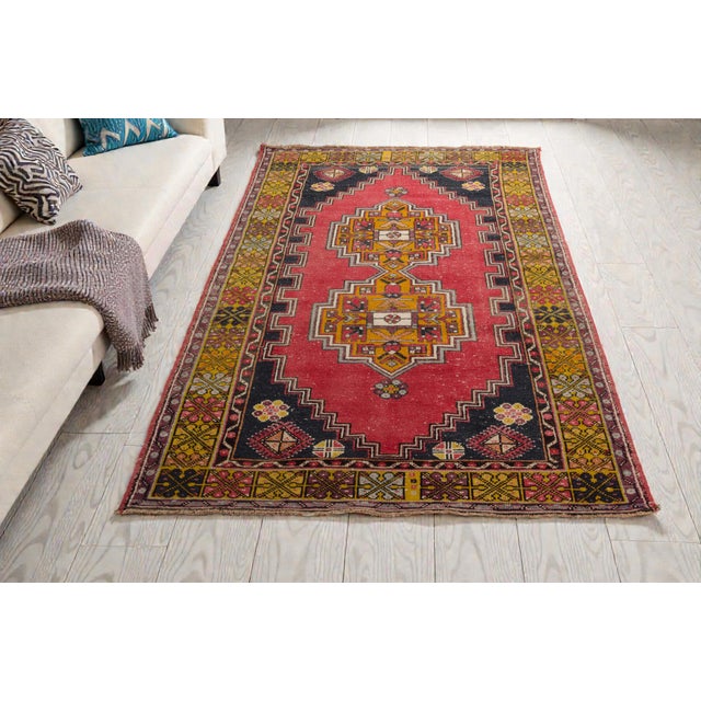 Oushak Red Antique Wool Rug For Sale - Image 4 of 7