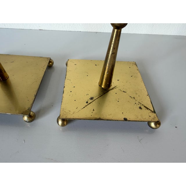 Metal 1970s Mid-Century Modern Brass & Metal Geometric Candle Holders – Pair For Sale - Image 7 of 12
