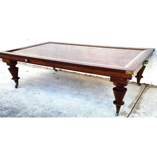 MCM Vintage Wood Inlay Extendable Coffee Table Rolling For Sale - Image 12 of 17