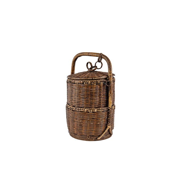 1950s Vintage Antique Small 2 (Two) Tier Chinese Wedding Basket With Linked Lid For Sale - Image 5 of 15