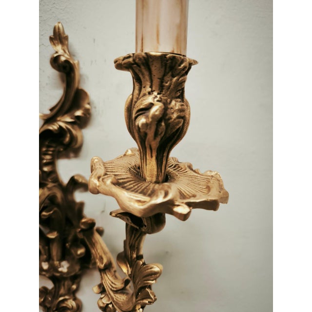 Rustic Antique Three-Light Bronze Wall Lamp, 1890s For Sale - Image 3 of 18