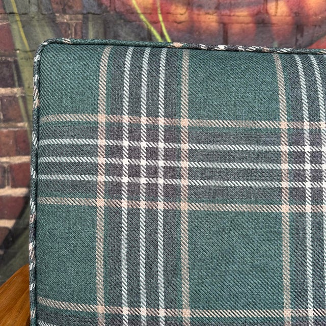 Pair of Ranch Oak Lounge Chairs Reupholstered in Plaid From Pindler For Sale - Image 12 of 12
