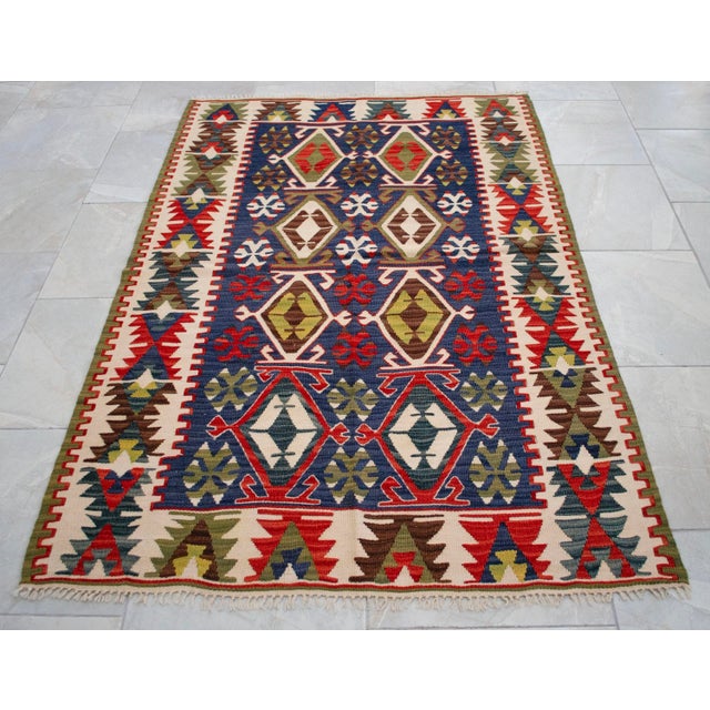 Vintage Handwoven Turkish Kilim Flat Weave Rug – Boho Farmhouse Decor – Collector’s Anatolian Piece – 3′8″ X 5′10″ For Sale - Image 14 of 14