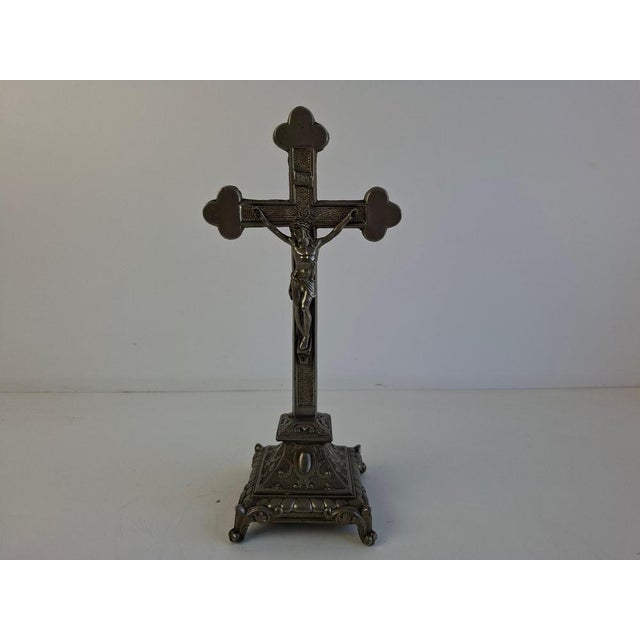 Gold Antique Czechoslovak Neo-Gothic Cast Iron Table Crucifix, 1900s For Sale - Image 8 of 18