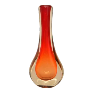 Novica Brazil Blown Art Glass Vase 3 Encased Colors Red, Orange & Transparent