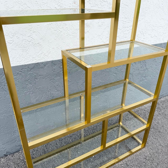 Hollywood Regency Gold and Glass Etagere/Shelving Unit For Sale - Image 4 of 12