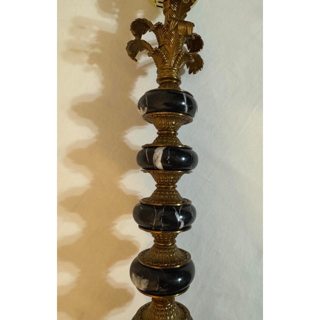 Hollywood Regency Stacked Black Marble Antique Gold Acanthus Table Lamp For Sale In Phoenix - Image 6 of 12