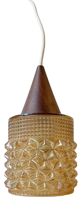 Scandinavian Modern Teak & Honey Glass Pendant Lamp, 1960s