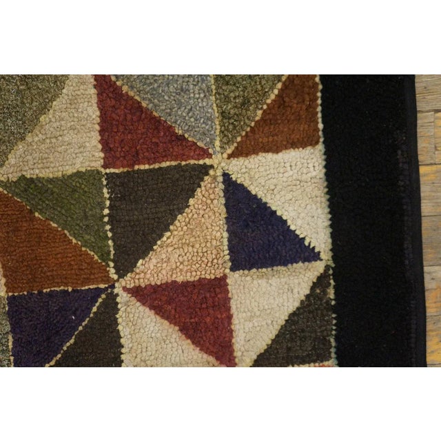 1930s Multicolor Geometric Folk Art Antique American Hooked Rug 6' X 6' Woven Wool Carpet For Sale - Image 11 of 12
