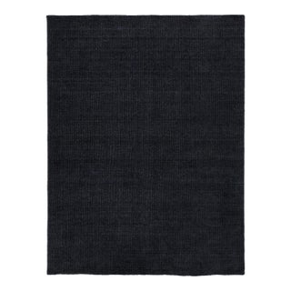 Modern Indian Cut & Loop Wool & Bamboo Silk Rug in Charcoal / Obsidian 9x12 For Sale