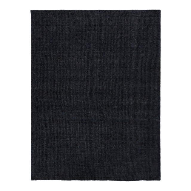 Modern Indian Cut & Loop Wool & Bamboo Silk Rug in Charcoal / Obsidian 9x12 For Sale