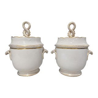 Pair, French Old Paris Style Gilt Porcelain Fruit Coolers or Ice Pails 19th C. For Sale