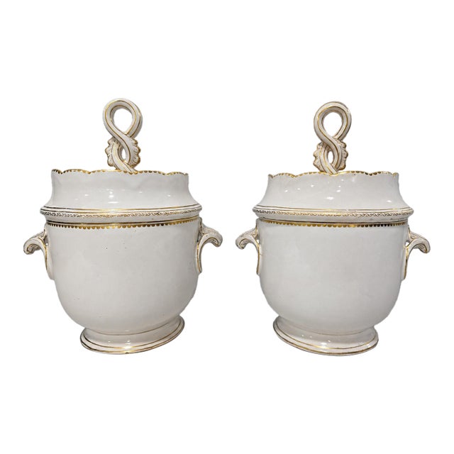 Pair, French Old Paris Style Gilt Porcelain Fruit Coolers or Ice Pails 19th C. For Sale