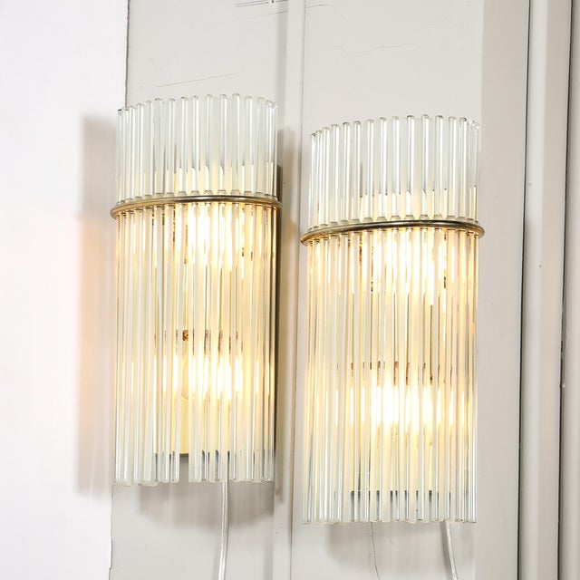 Pair of Mid-Century Transparent & Frosted Glass Rod Sconces With Brass Fittings For Sale - Image 4 of 10