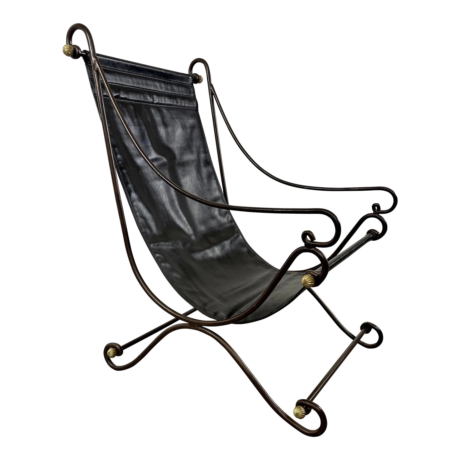 Mid 20th Century David Hicks Wrought Iron & Leather Sling Chair